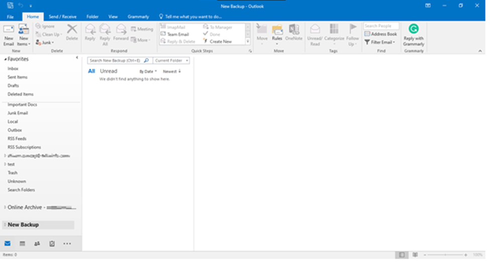 You will see the newly created PST file