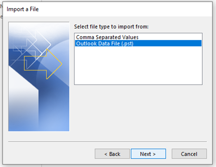 Importing a file by choosing it from the file type