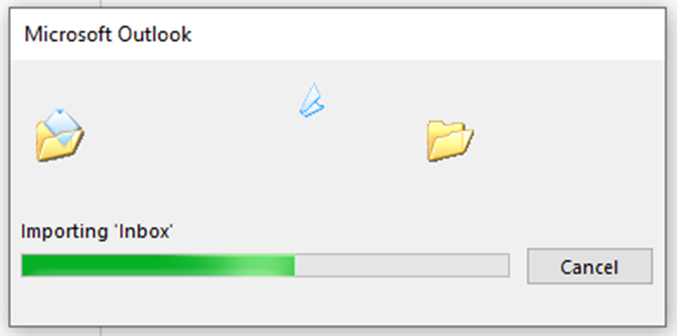 MS Outlook begin importing the mailbox item from the selected  PST file